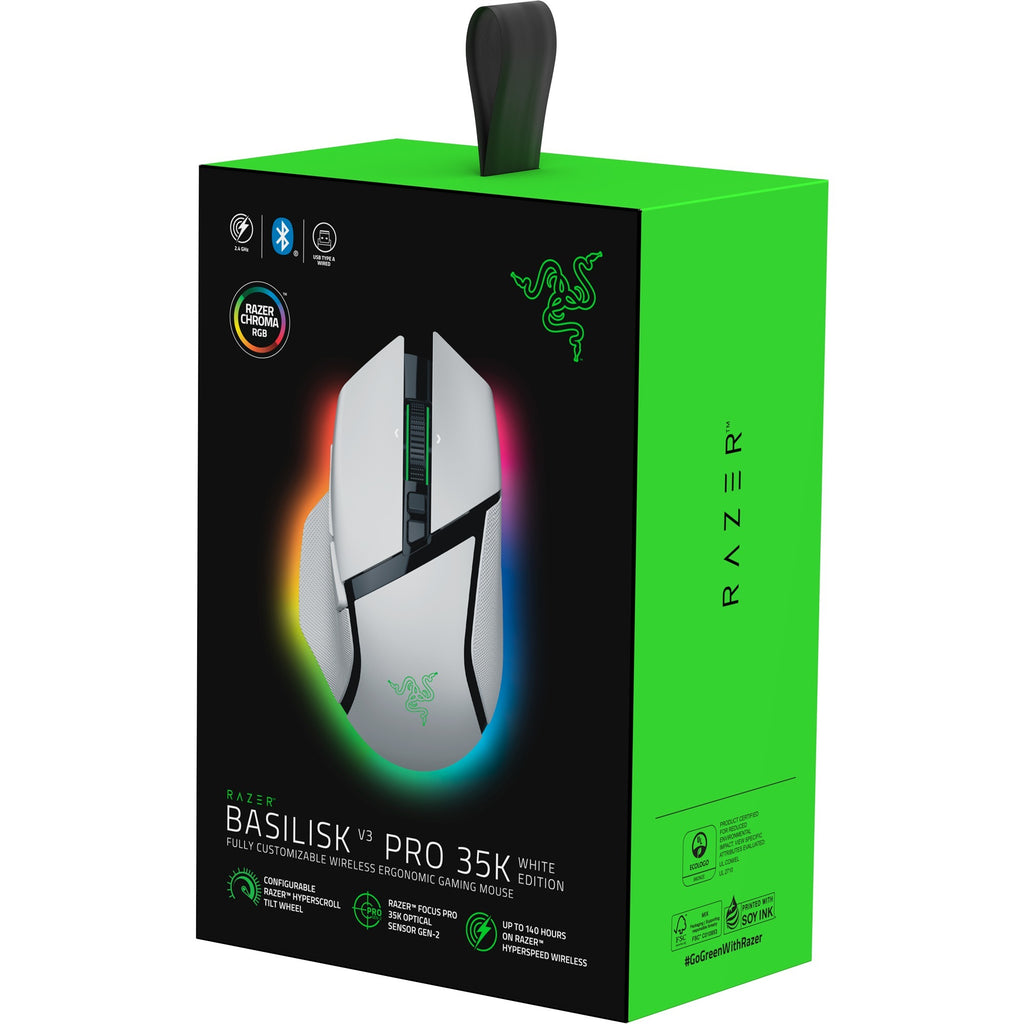 Razer basilisk v3 pro gaming muis (wit, usb bluetooth hyperspeed wireless, 30.000 dpi, chroma rgb)