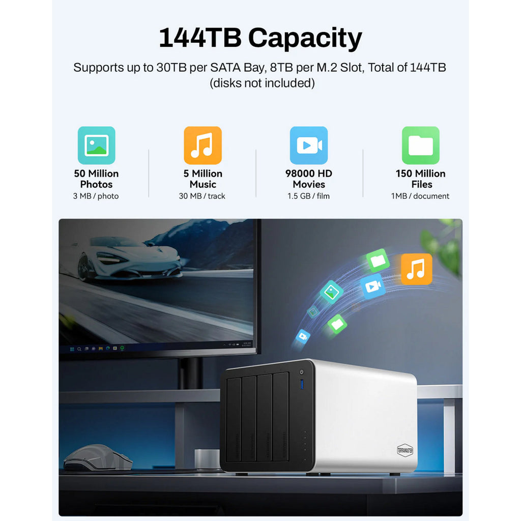 Terramaster f4-425 plus nas (wit, 2x 5gbe, hdmi, usb)