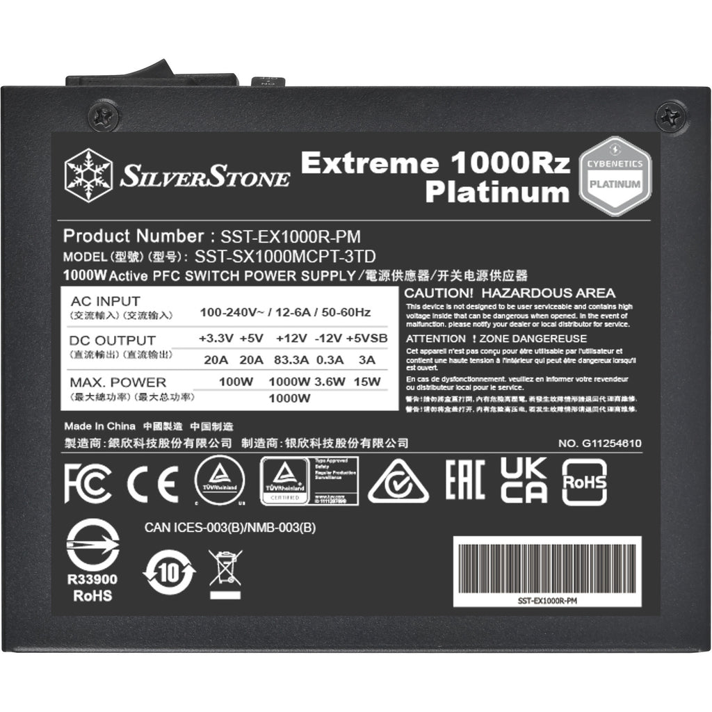 Silverstone extreme 1000rz platinum modulaire 1000 watt voeding (zwart, 1x 12v-2x6, 4x pcie)