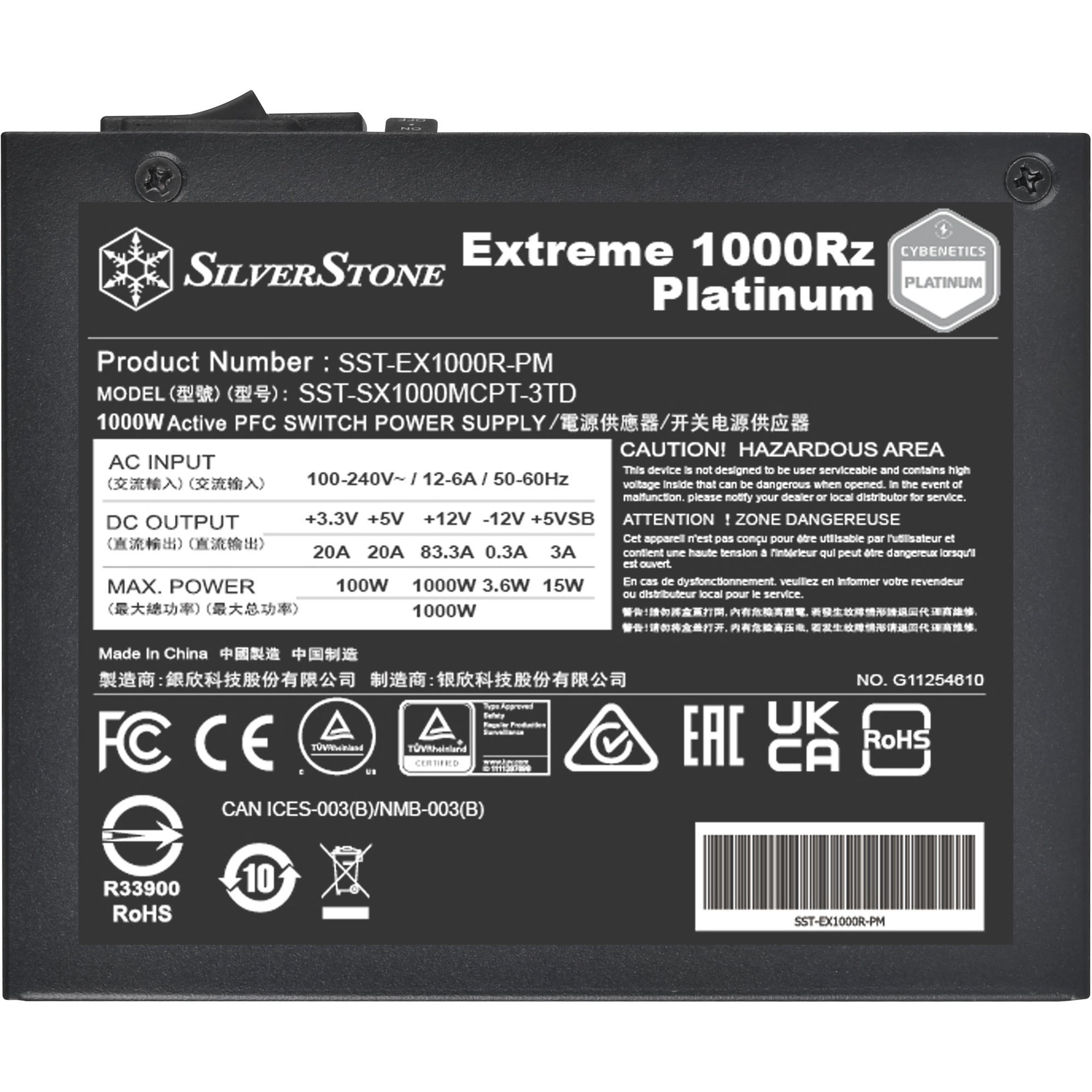 Silverstone extreme 1000rz platinum modulaire 1000 watt voeding (zwart, 1x 12v-2x6, 4x pcie)