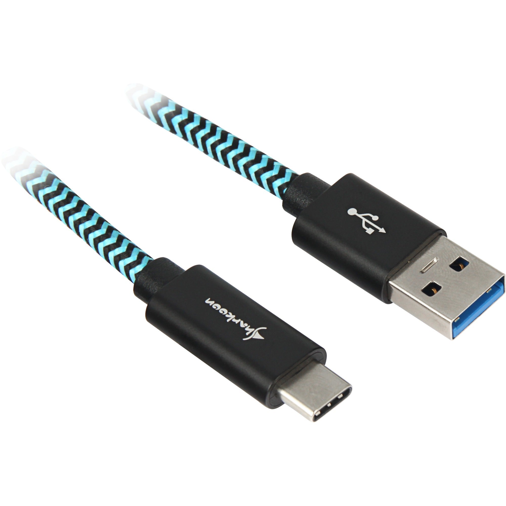 Sharkoon usb 3.2 kabel, usb-a > usb-c (zwart lichtblauw, 0,5 meter)