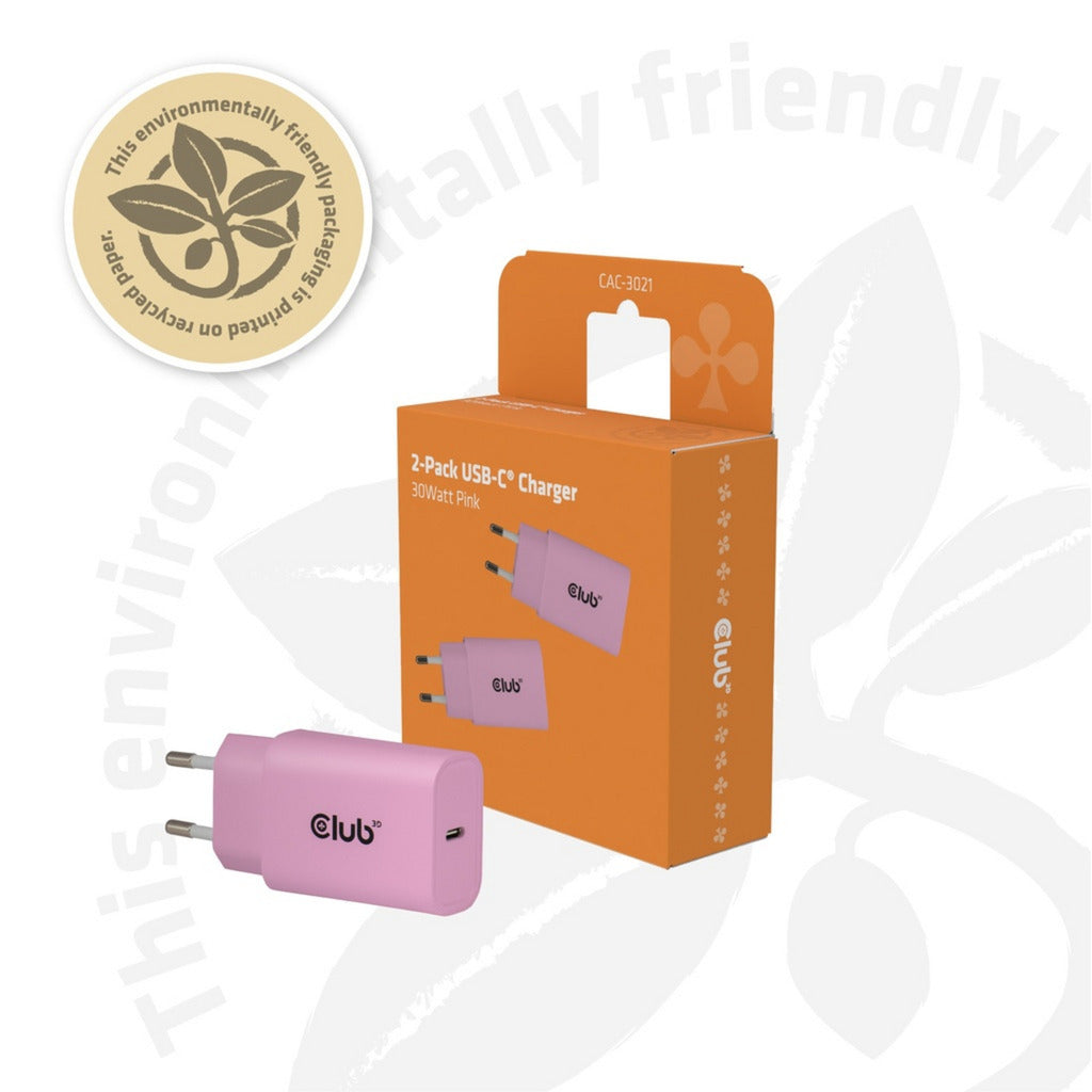 Club 3d 2-pack usb c charger 30 watt (roze)