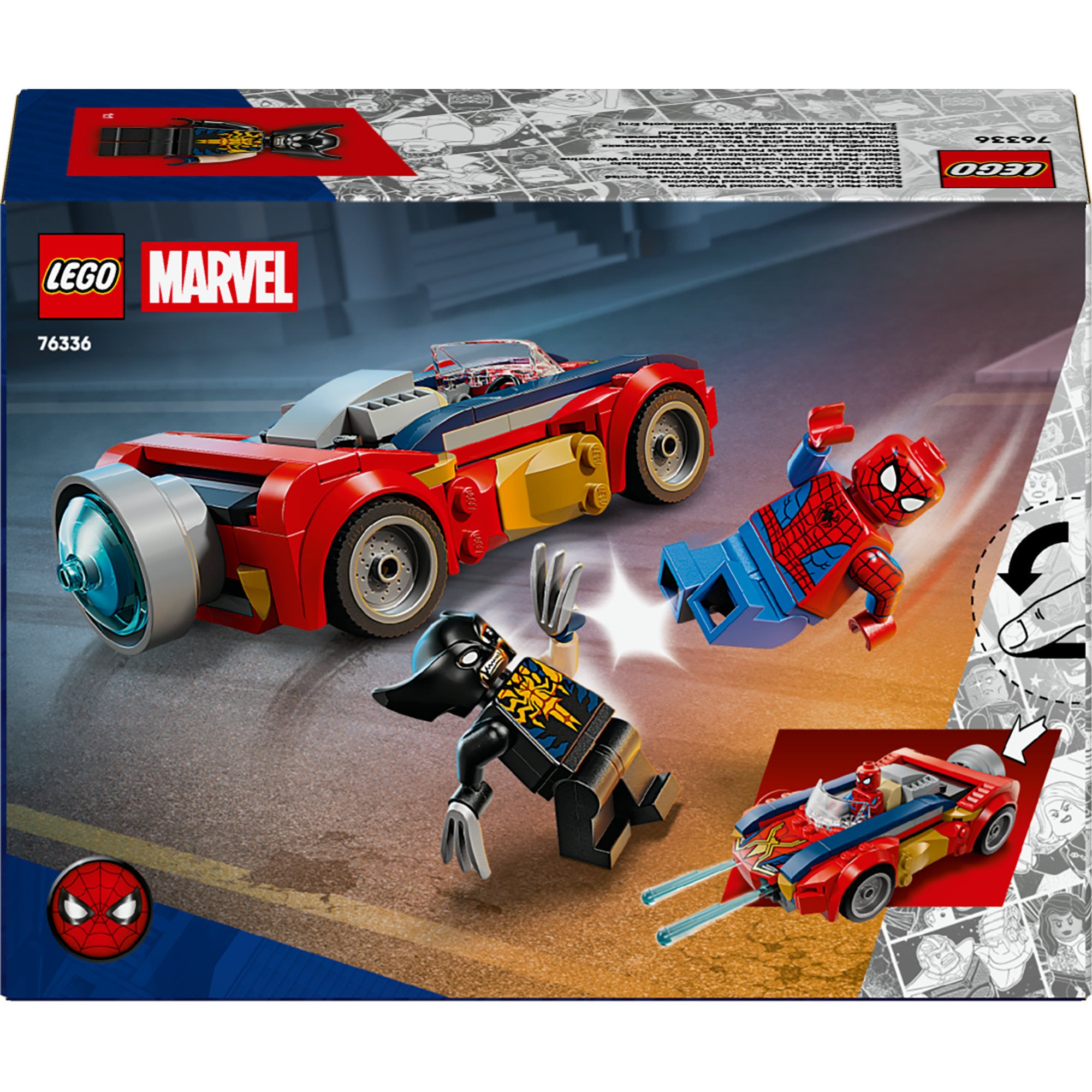 LEGO Superhelden 76336 Marvel Spider-Man Auto gegen Venomized Wolverine