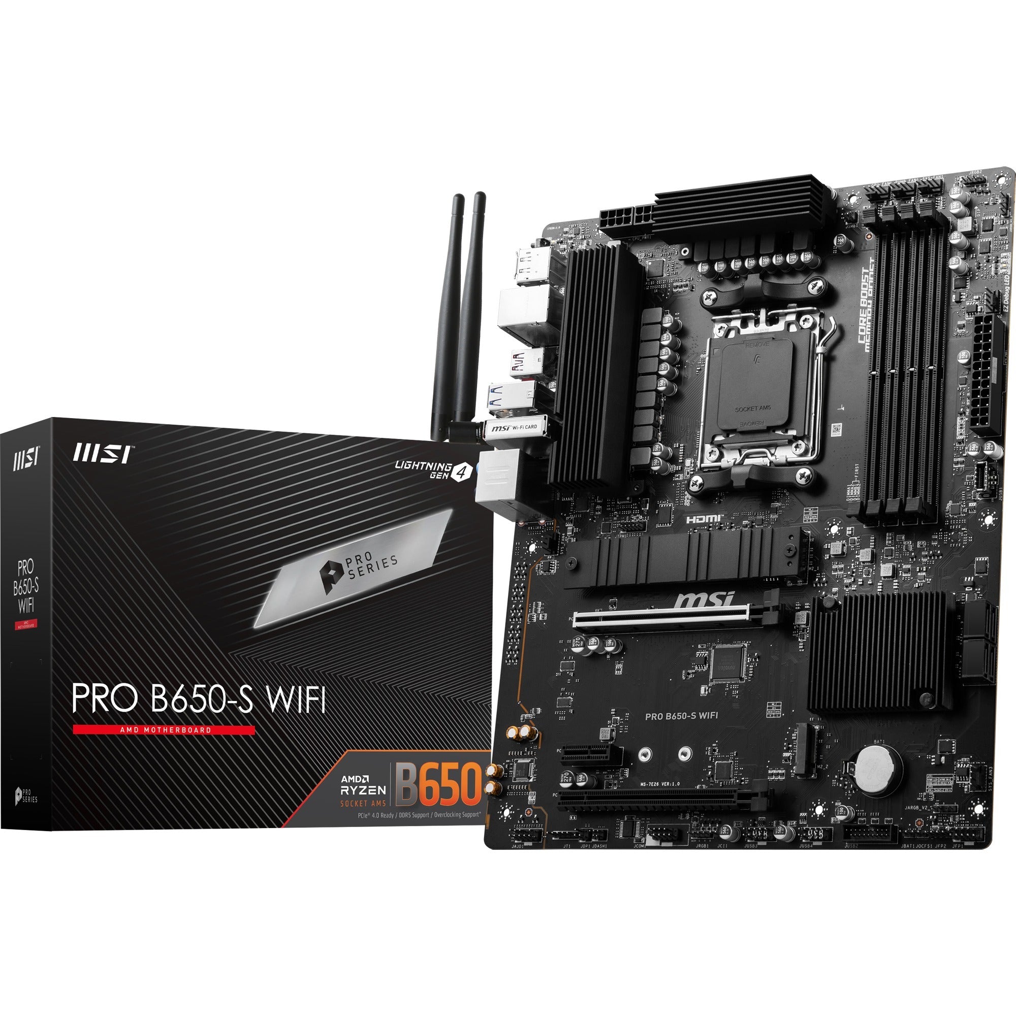 Msi pro b650-s wifi socket am5 moederbord (zwart, raid, 2.5 gbe-lan, wi-fi 6e, bt, sound, atx)