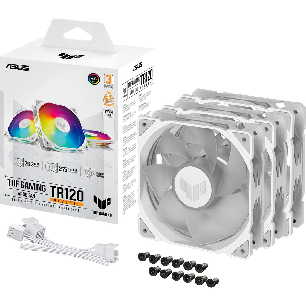 Asus tuf gaming tr120 argb reverse case fans (wit, 3 stuks, 120 x 120 x 28 mm)