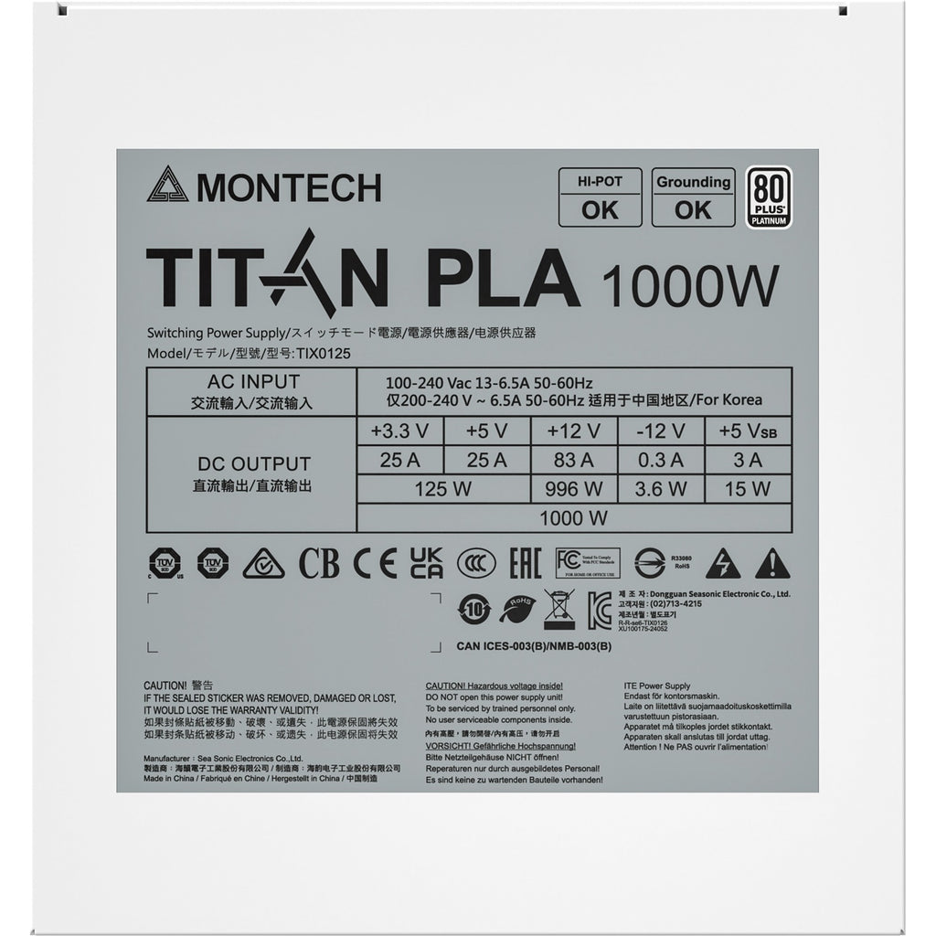 Montech titan pla modulaire 1000 watt voeding (wit, 2x pcie)