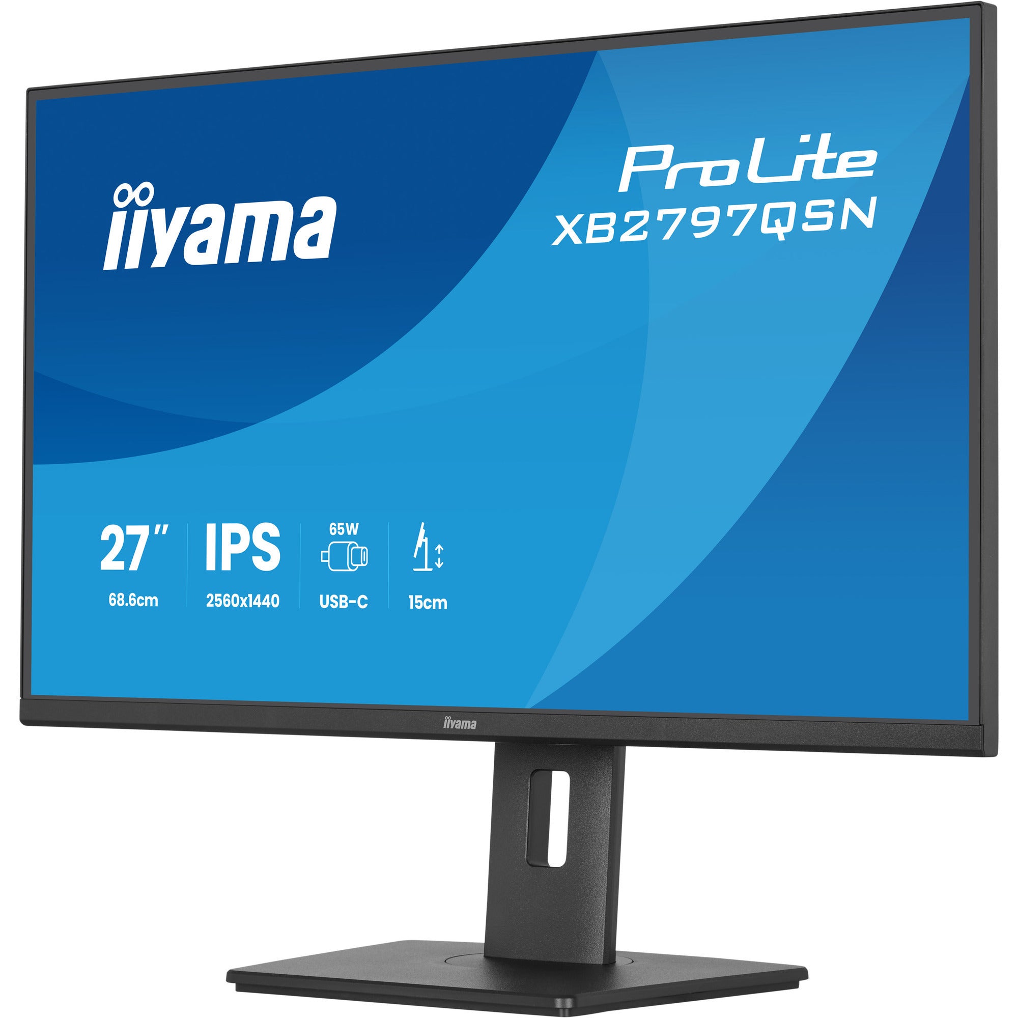 Iiyama prolite xb2797qsn-b1 27 monitor (zwart, 75 hz, hdmi, displayport, usb-c, lan, audio)