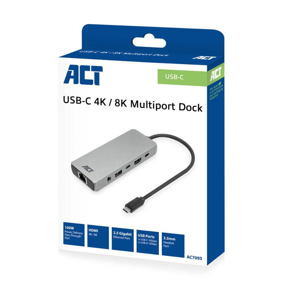 Act connectivity usb-c 4k 8k 60hz dockingstation (grijs)