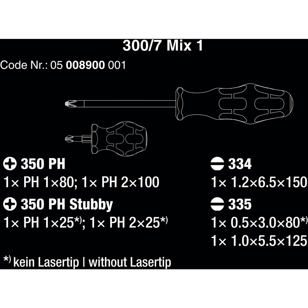 Wera 300 7 mix 1 schroevendraaierset, 7‑delig (zwart groen)