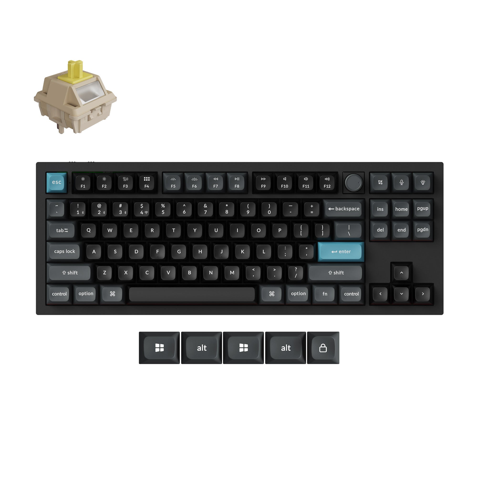 Keychron q3 ultra-m4 8k wireless custom mechanical keyboard (zwart, us lay-out (qwerty), silk pom banana, 80% (tkl) , rgb, hot swap, 8k, 2.4 ghz | bluetooth 5.2 | usb-c)