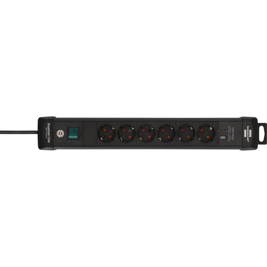 Brennenstuhl premium-line stekkerdoos 6-voudig met usb c pd 30w en usb a 18w stekkerdoos (zwart, 1x usb-a, 1x usb-c)