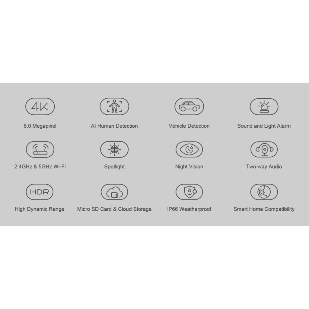 Foscam v8p, 4k 8mp dual-band wifi beveiligingscamera (wit, met geluid- en lichtalarm)