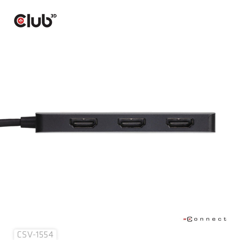 Club 3d usb-c naar triple hdmi mst hub 4k60hz adapter (zwart)