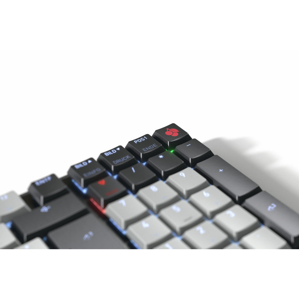Cherry kw 550 mx lp mechanisch toetsenbord (zwart, us lay-out (qwerty), mx low profile 2.0 ivory, 96%, white leds, pbt keycaps)