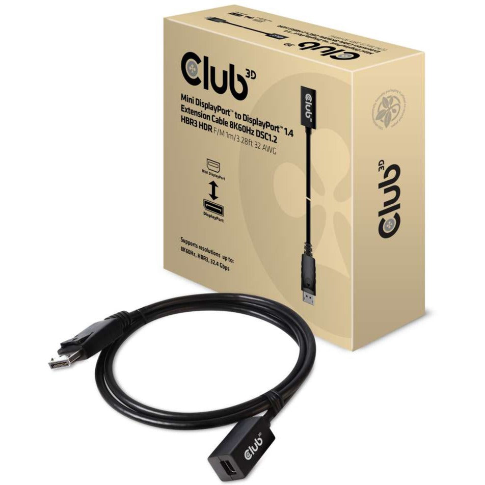 Club 3d mini displayport > displayport 1.4 (male) verlengkabel (zwart, 0,1 meter)