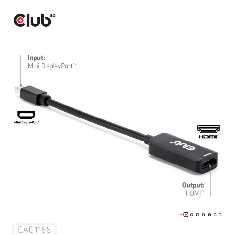 Club 3d mini displayport 1.4 naar hdmi 8k60hz m f adapter (zwart)