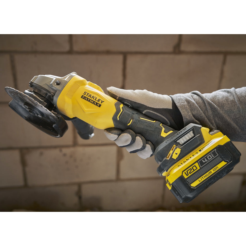 Stanley fatmax v20 18v haakse slijper 125mm (zwart geel, accu en oplader inbegrepen, met koffer)