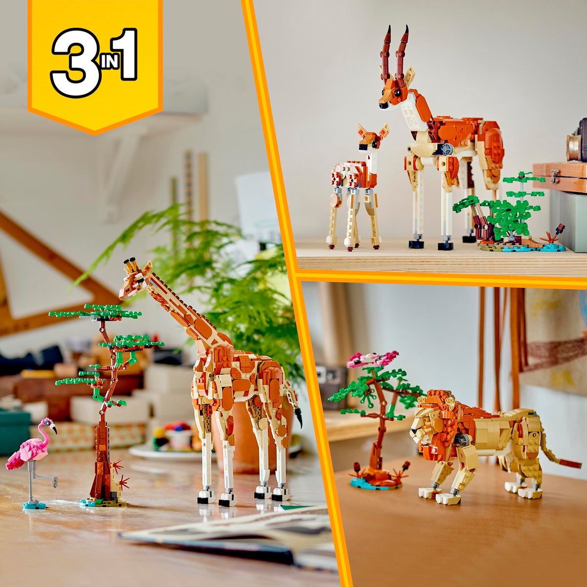 Lego creator 3in1 safaridieren speelgoed set met giraffe, gazelles en leeuw 31150