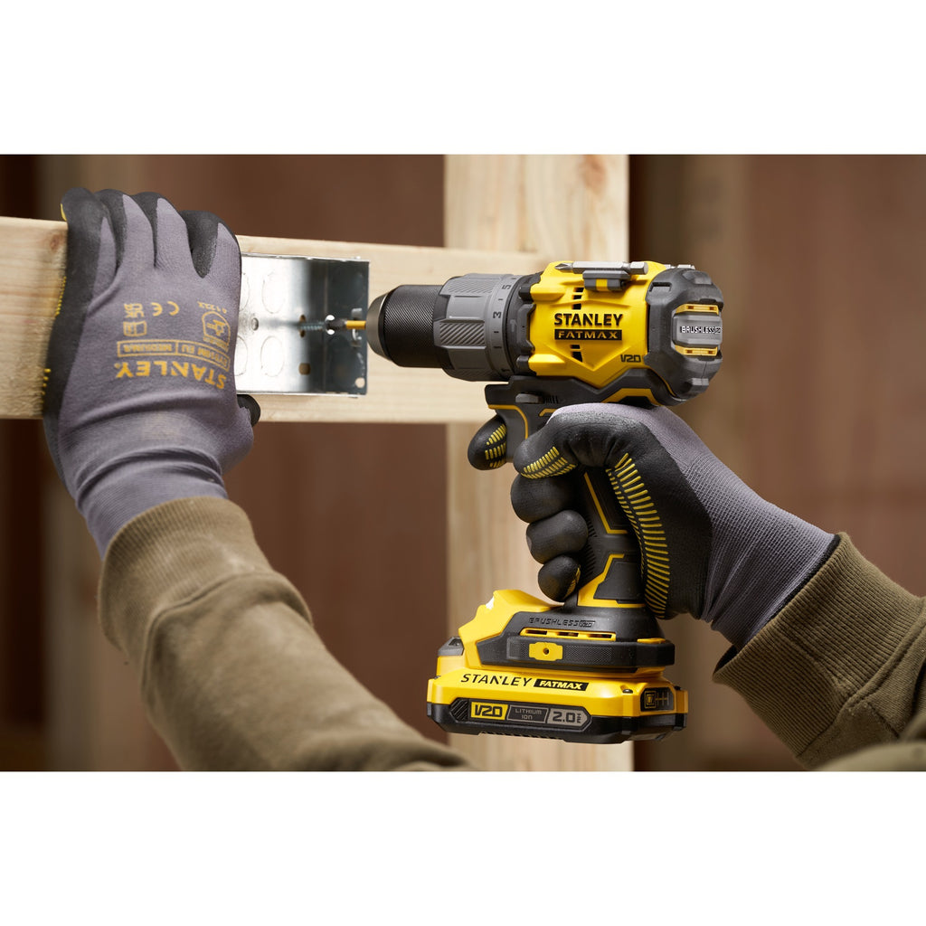 Stanley fatmax v20 18v borstelloze schroefklopboormachine (geel zwart, accu en oplader niet inbegrepen)