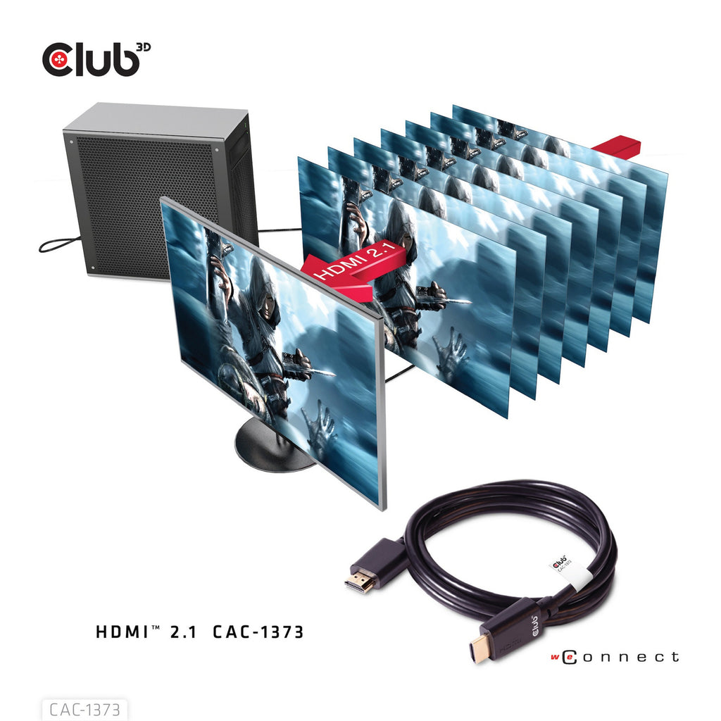 Club 3d ultra high speed hdmi 2.1 gecertificeerde kabel male-male (zwart, 3 meter, 4k 120hz, 8k 60hz, 48gbps)