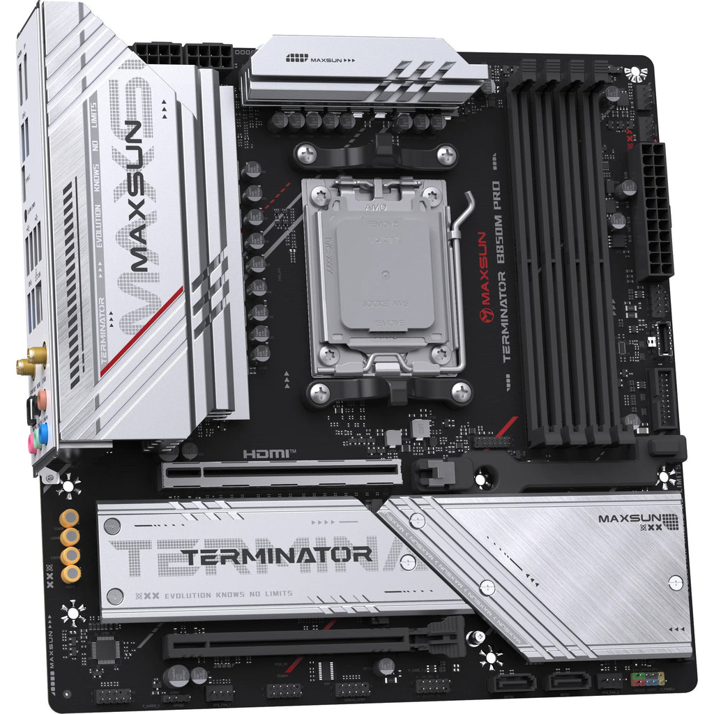 Maxsun ms-terminator b850m pro wifi socket am5 moederbord (zwart, raid, 2.5 gb-lan, wlan, bt, sound, µatx)