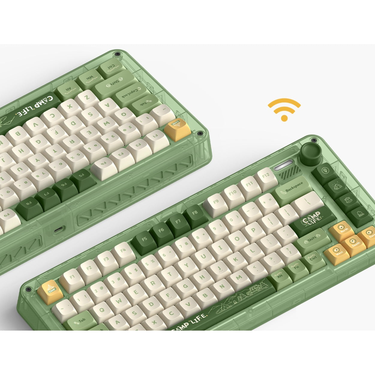 Iqunix zx75 camping wireless mechanical keyboard (groen, us lay-out (qwerty), cherry mx blue, 75%, rgb leds, hot-swappable, double-shot pbt, 2.4ghz | bluetooth 5.1 | usb-c)