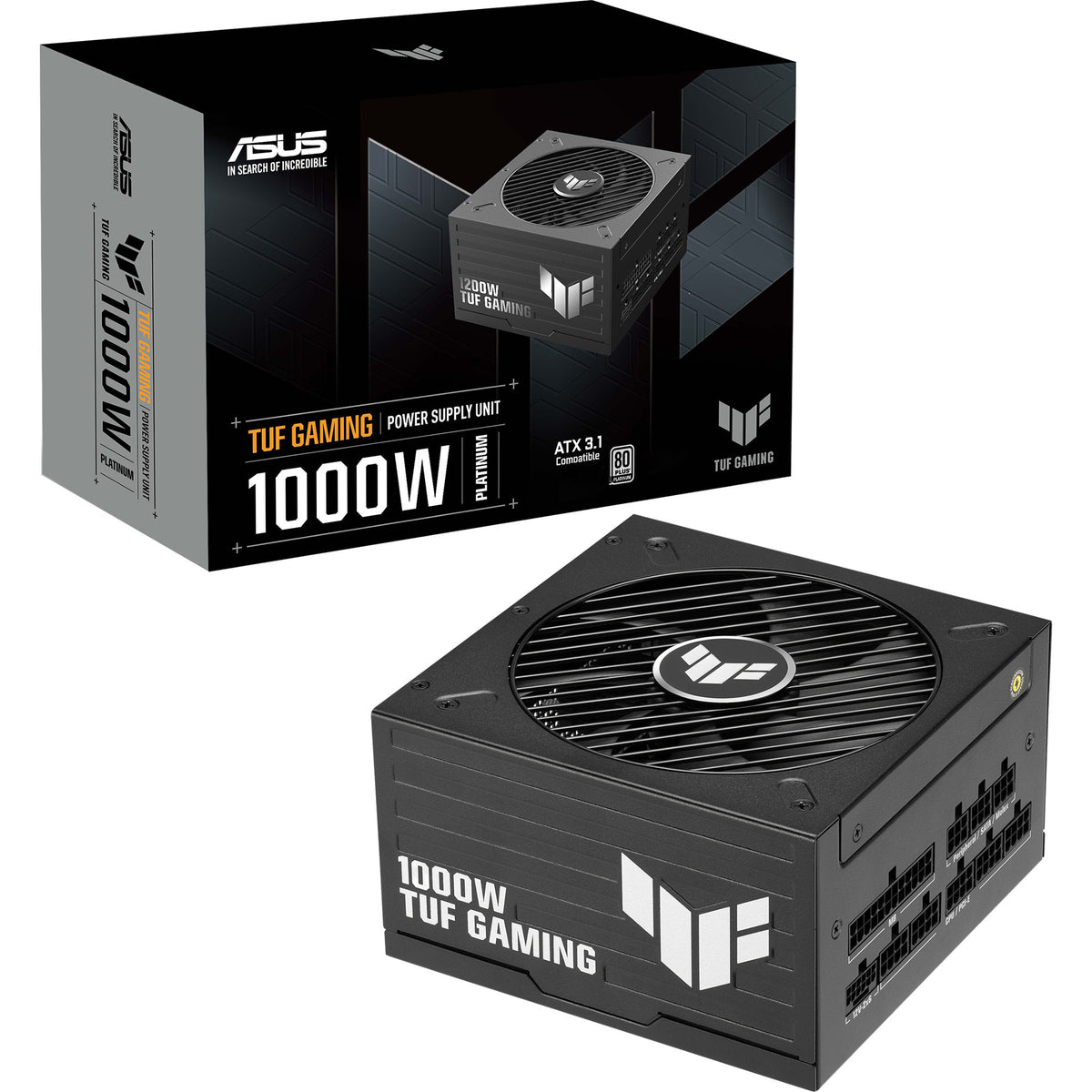 Asus tuf gaming platinum modulaire 1000 watt voeding (zwart, 1x 12v-2x6, 3x pcie)