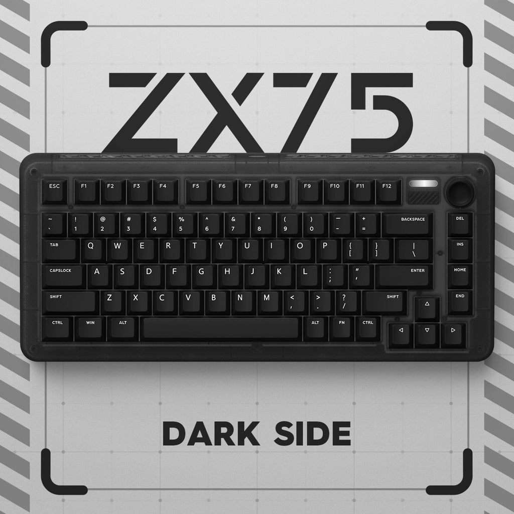 Iqunix zx75 dark side wireless mechanical keyboard (zwart, us lay-out (qwerty), cherry mx brown, 75%, rgb leds, hot-swappable, double-shot pbt, 2.4ghz | bluetooth 5.1 | usb-c)