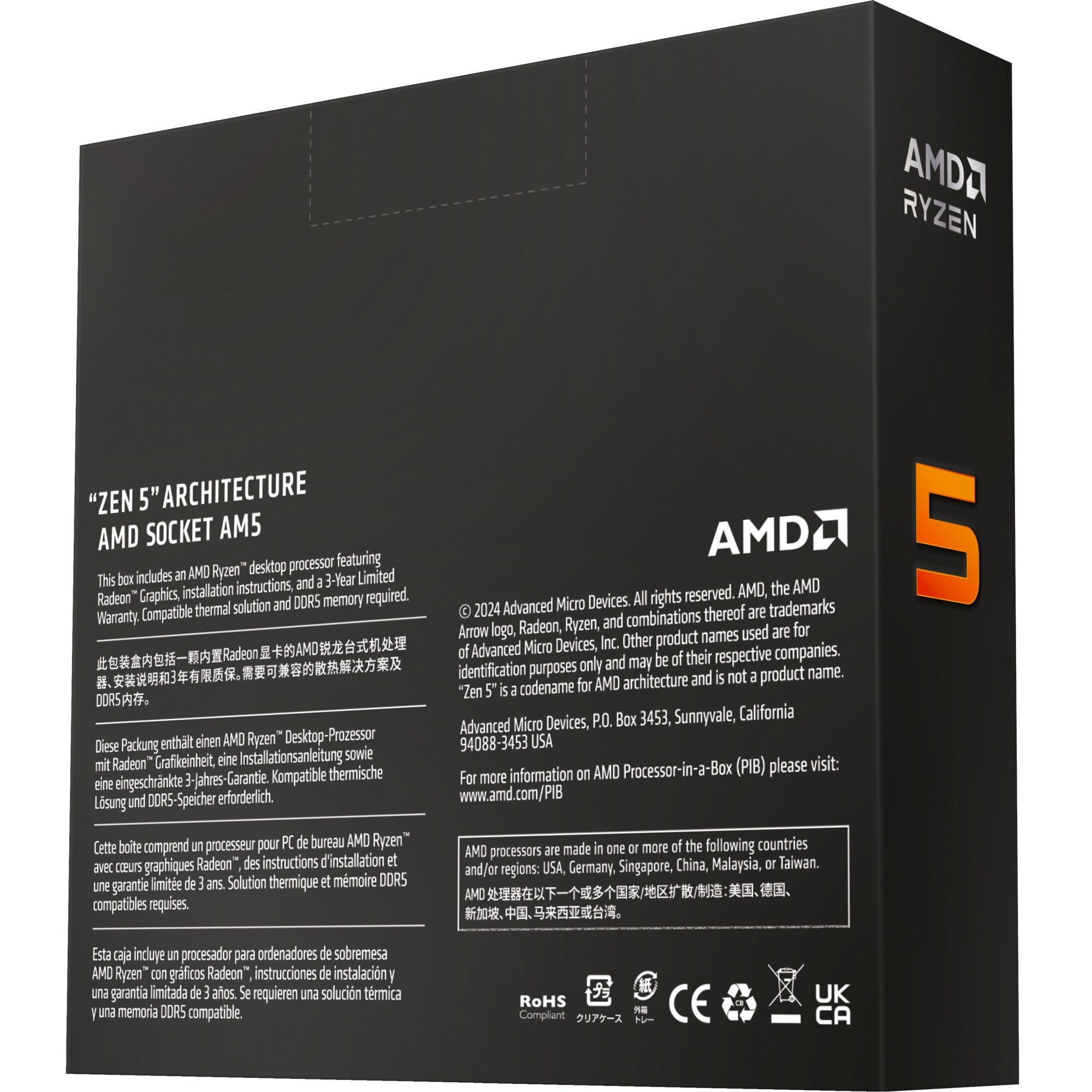 Amd ryzen 5 9600x, 3,9 ghz (5,4 ghz turbo boost) socket am5 processor (unlocked, boxed)