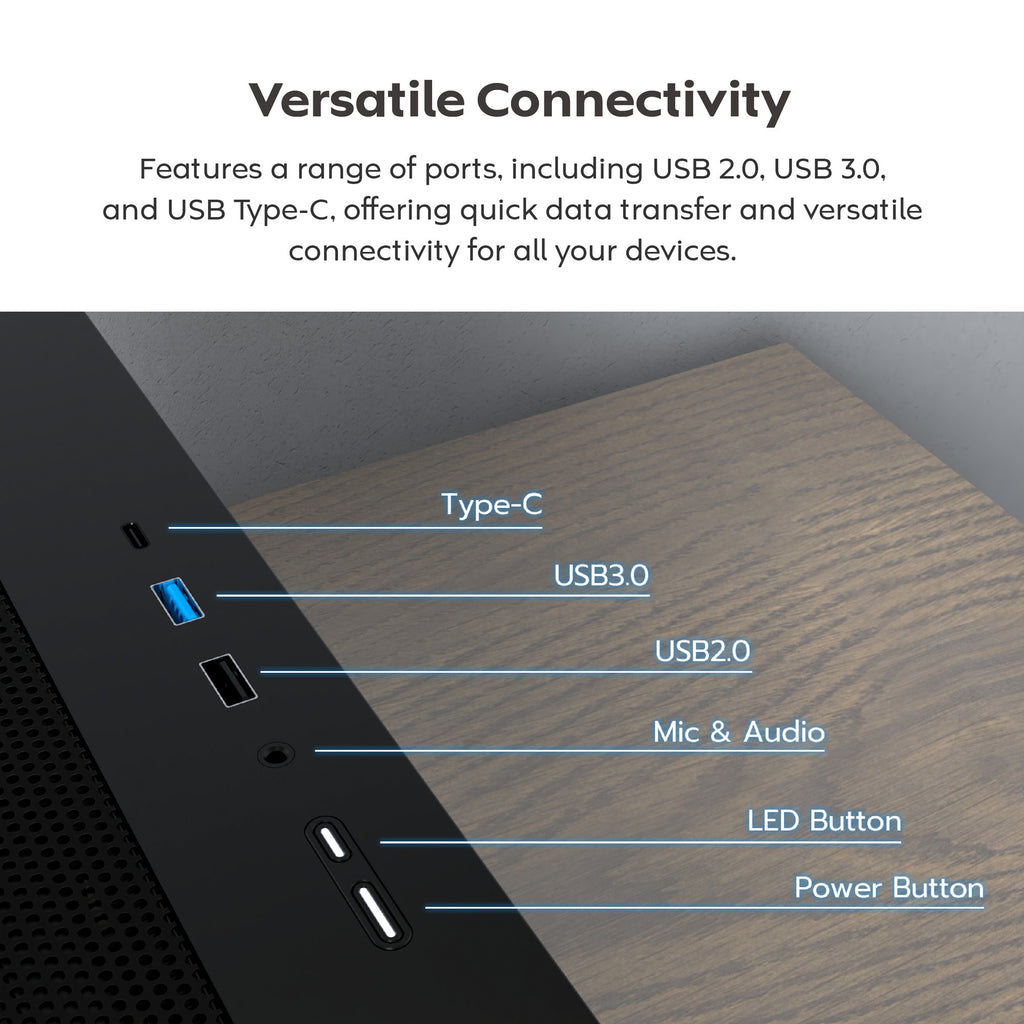 Montech x5m midi tower behuizing (zwart | 2x usb-a | 1x usb-c | rgb | tempered glass)
