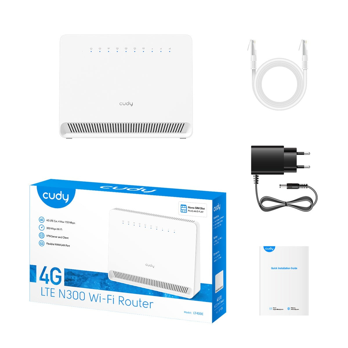 Cudy n300 wi-fi 4g lte cat4 router (wit, app, nano sim-slot)