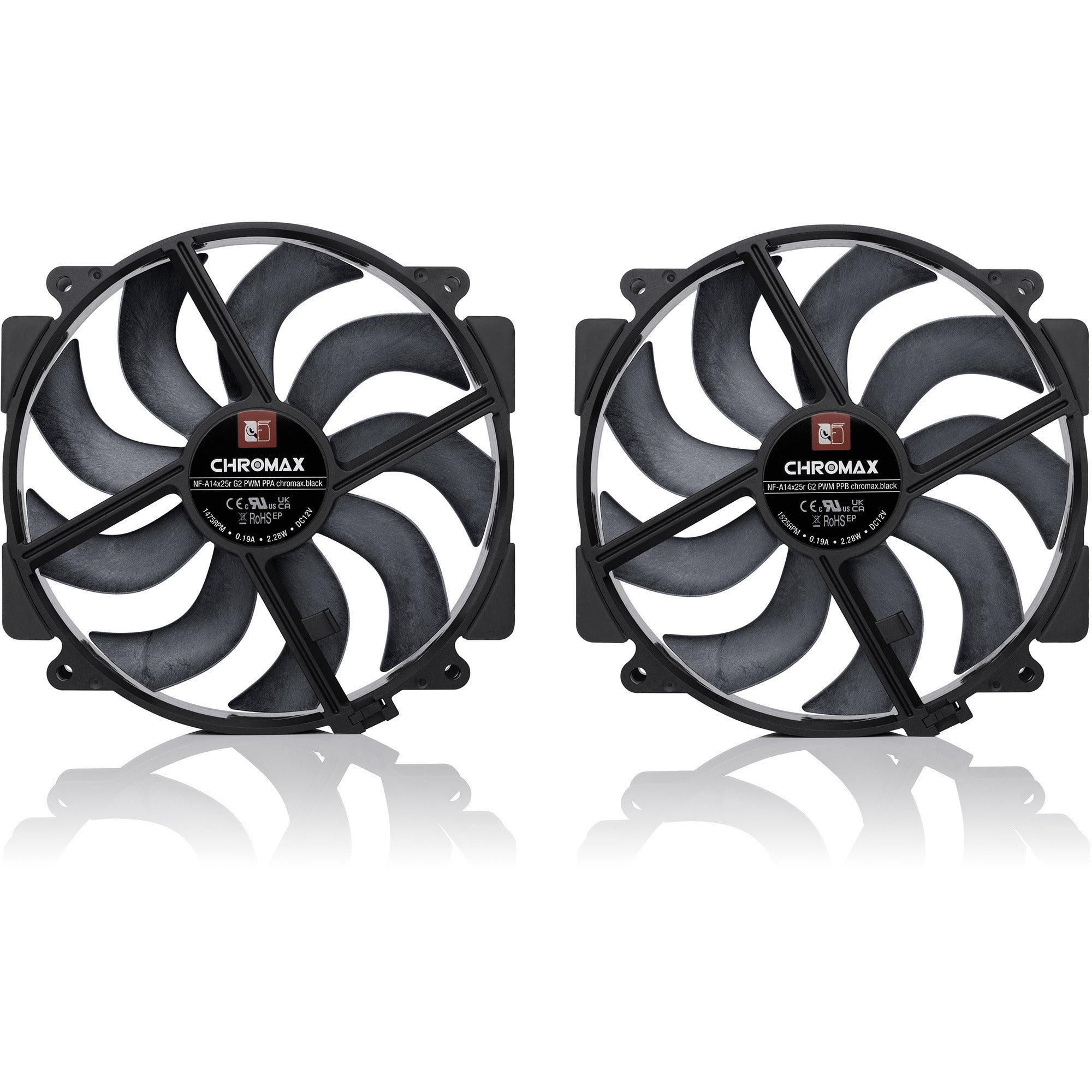 Noctua nf-a14x25r g2 pwm sx2-pp chromax.black case fans (zwart, 2 stuks, 140 x 140 x 25 mm)