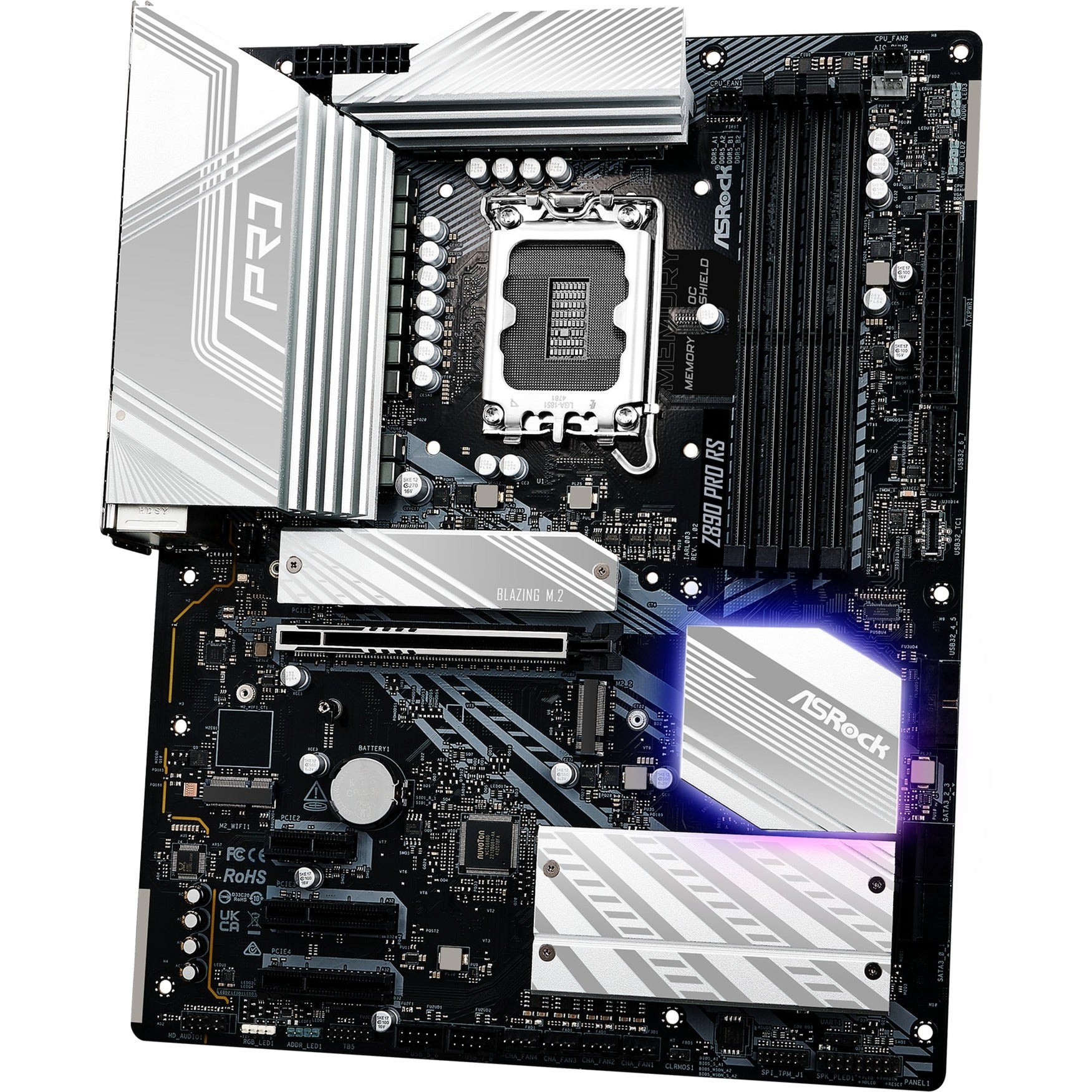 Asrock z890 pro rs socket 1851 moederbord (zwart wit, raid, 2.5 gb-lan, sound, atx)
