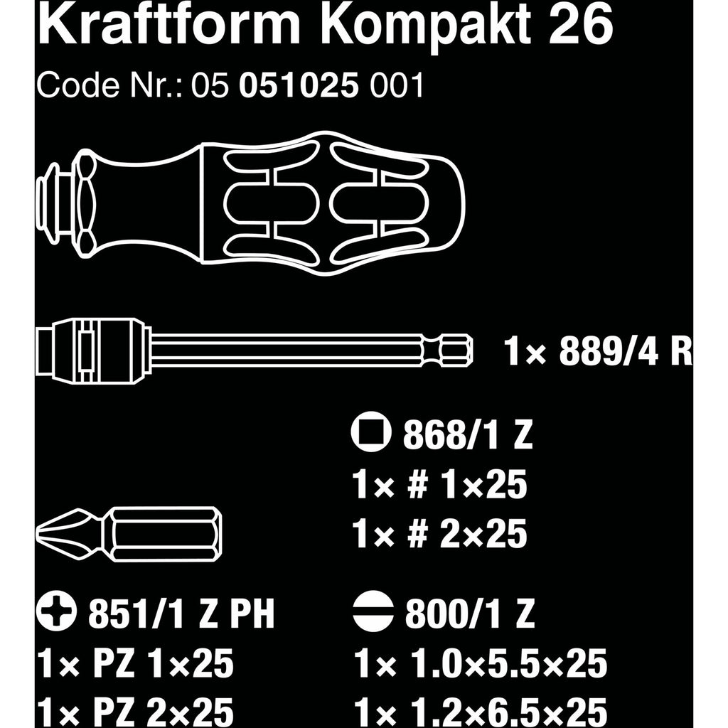 Wera kraftform kompakt 26 met etui, 7‑delig bitset (zwart groen)