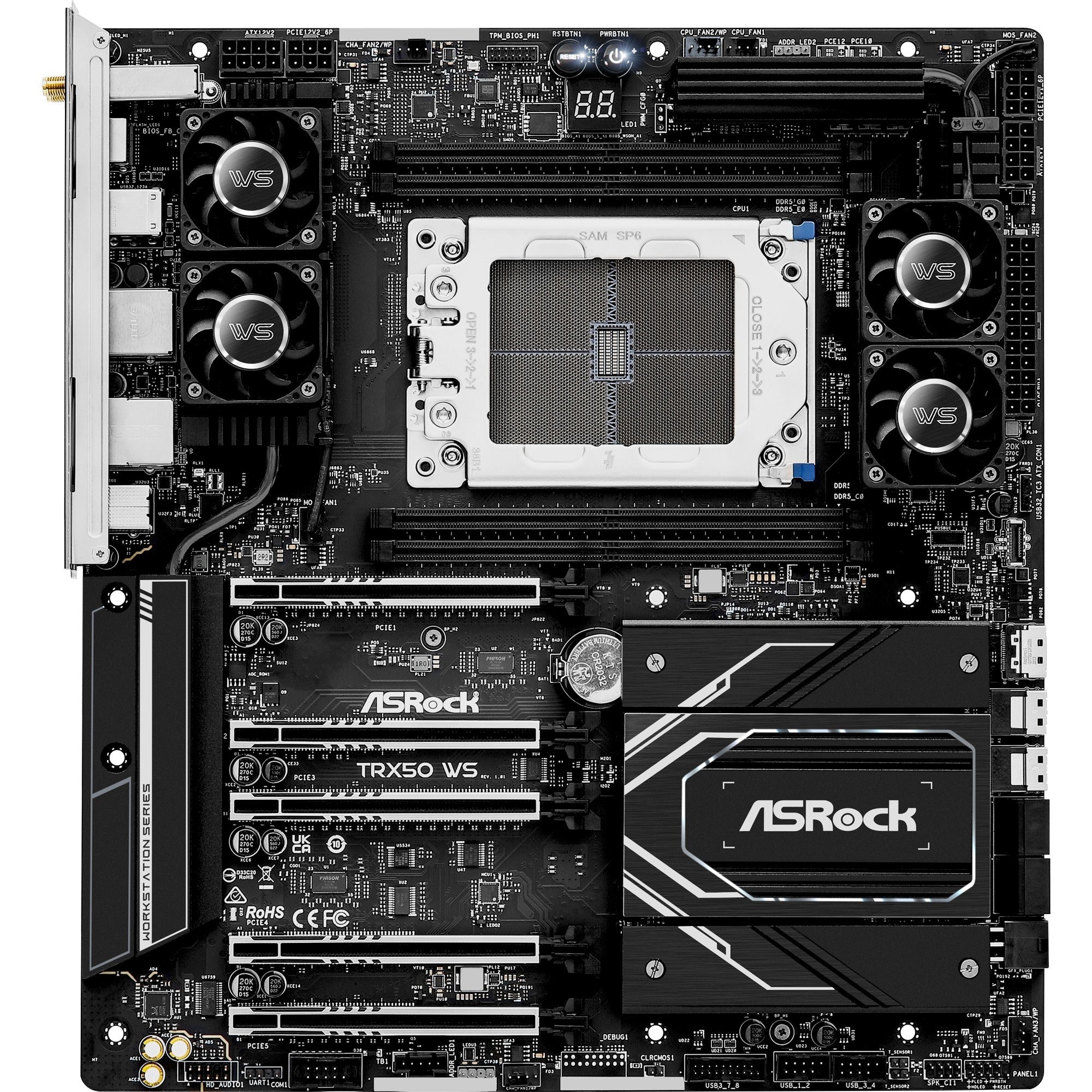 Asrock trx50 ws socket str5 moederbord (zwart, raid, 2,5gb-lan, wlan, bt, sound, atx)