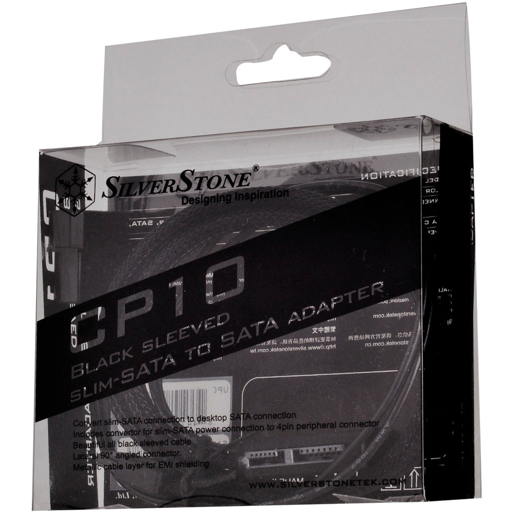 Silverstone slim sata 2-in-1 datakabel + stroomadapter (zwart, cp10)
