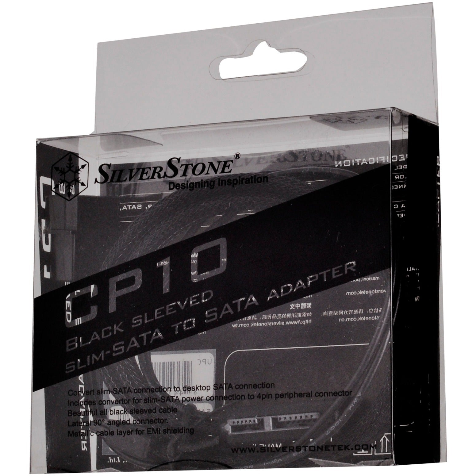 Silverstone slim sata 2-in-1 datakabel + stroomadapter (zwart, cp10)