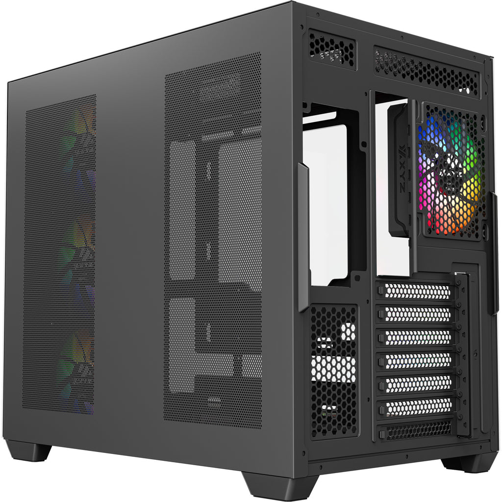 Xyz pc gear tesseract x midi tower behuizing (zwart | 2x usb-a | 1x usb-c | tempered glass)