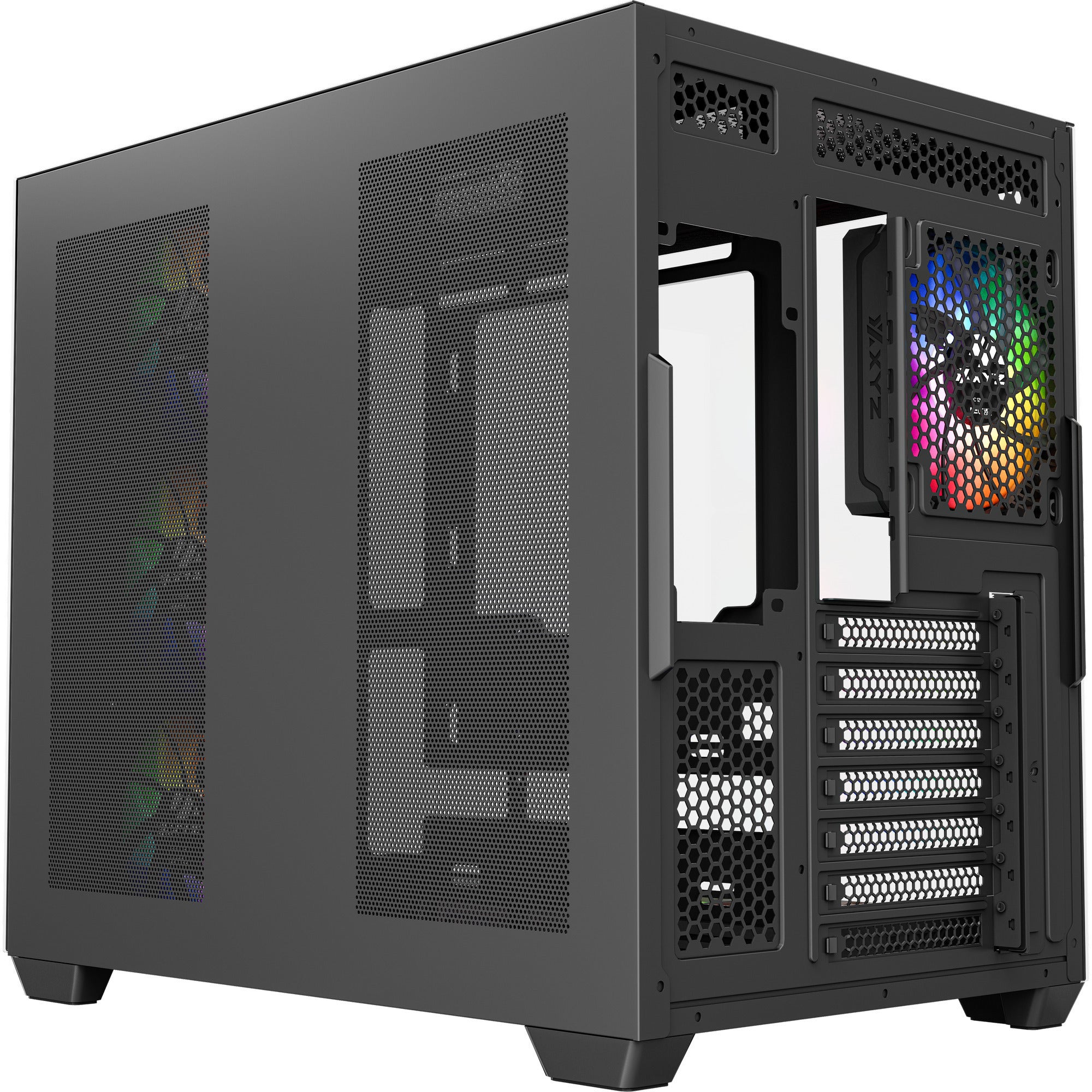 Xyz pc gear tesseract x midi tower behuizing (zwart | 2x usb-a | 1x usb-c | tempered glass)