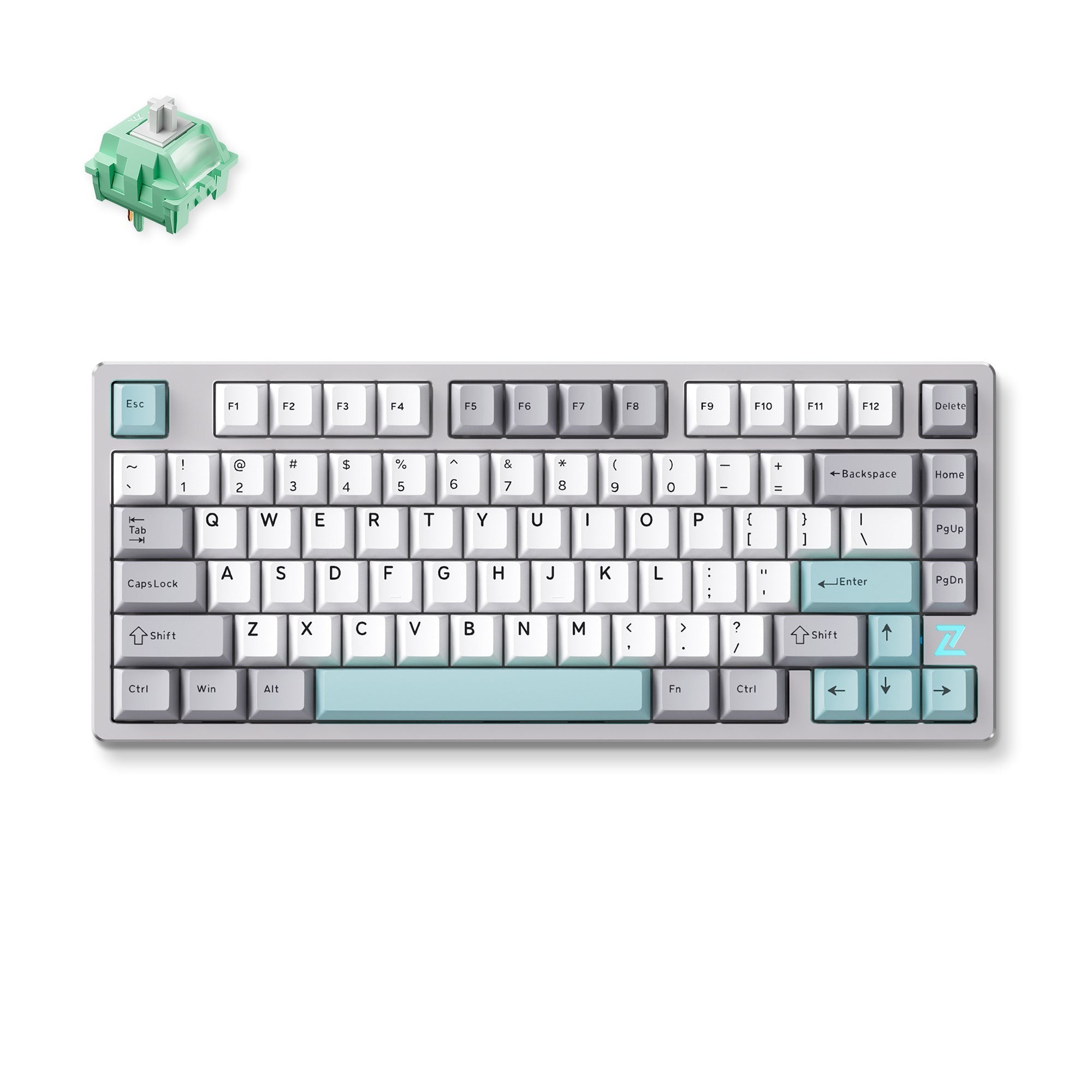 Mchose z75s gray blue cabbage tofu metal top cover wireless mechanical rgb toetsenbord (grijs, us lay-out (qwerty), ktt cabbage tofu v2, 75%, rgb, hot swap, double-shot pbt, draadloos | bluetooth | usb-c)