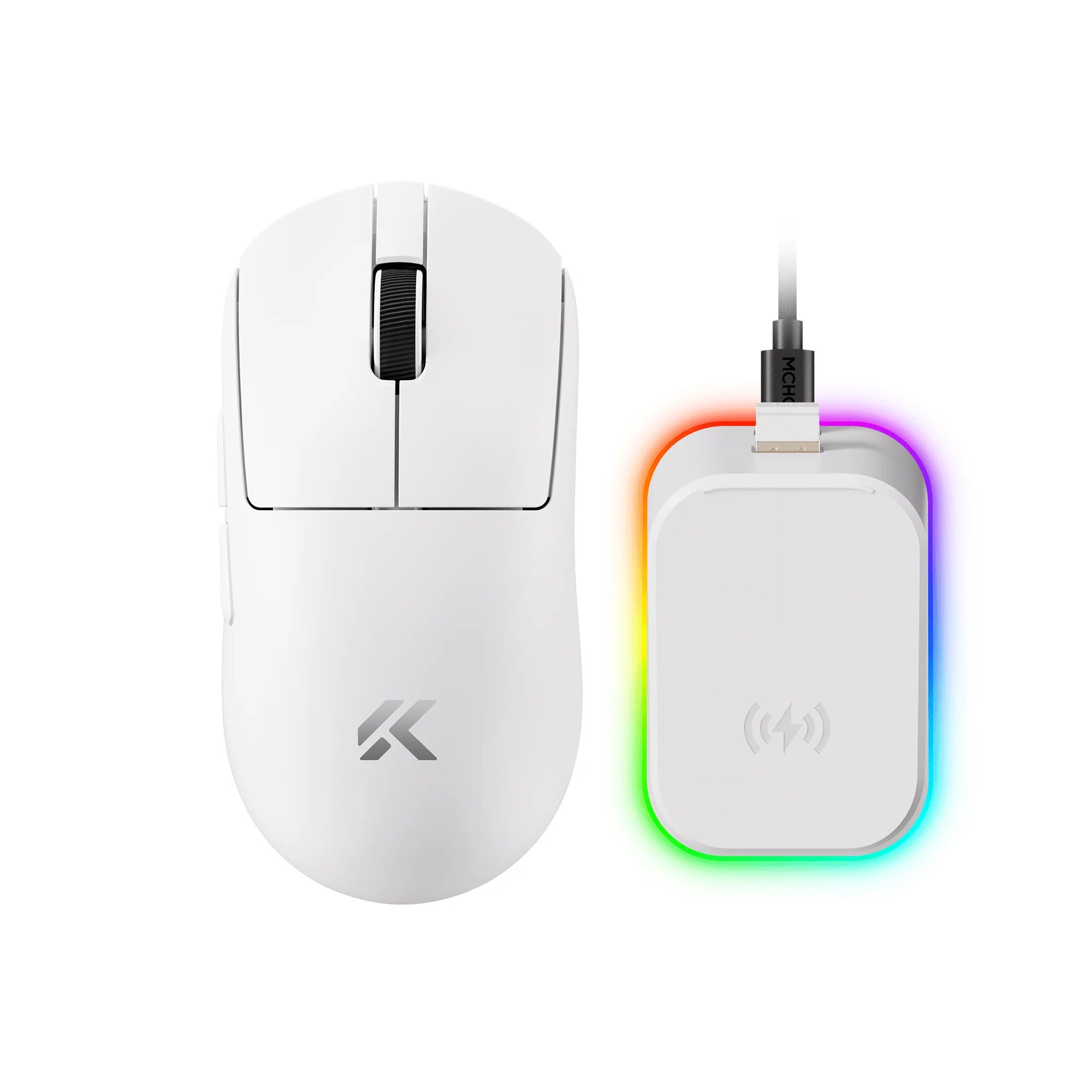 Mchose a7 v2 ultra+ gaming muis (wit, 42.000 dpi, 8k, 2.4 ghz bluetooth usb-c)