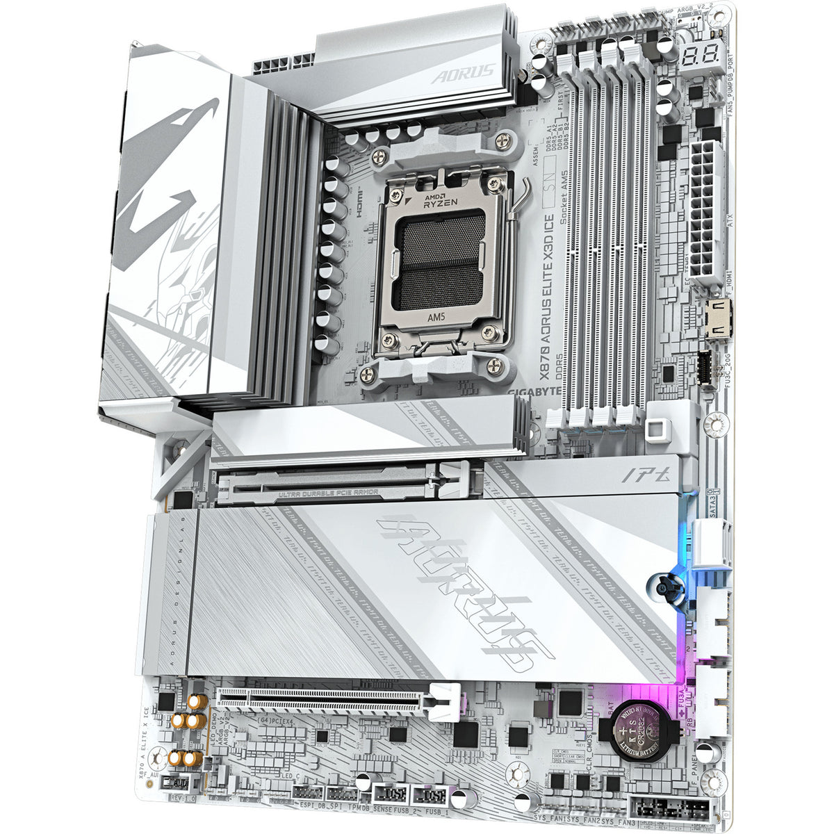 Gigabyte x870 aorus elite x3d ice socket am5 moederbord (zilver wit, raid, 5 gb-lan, wi-fi 7, bt, sound, atx)