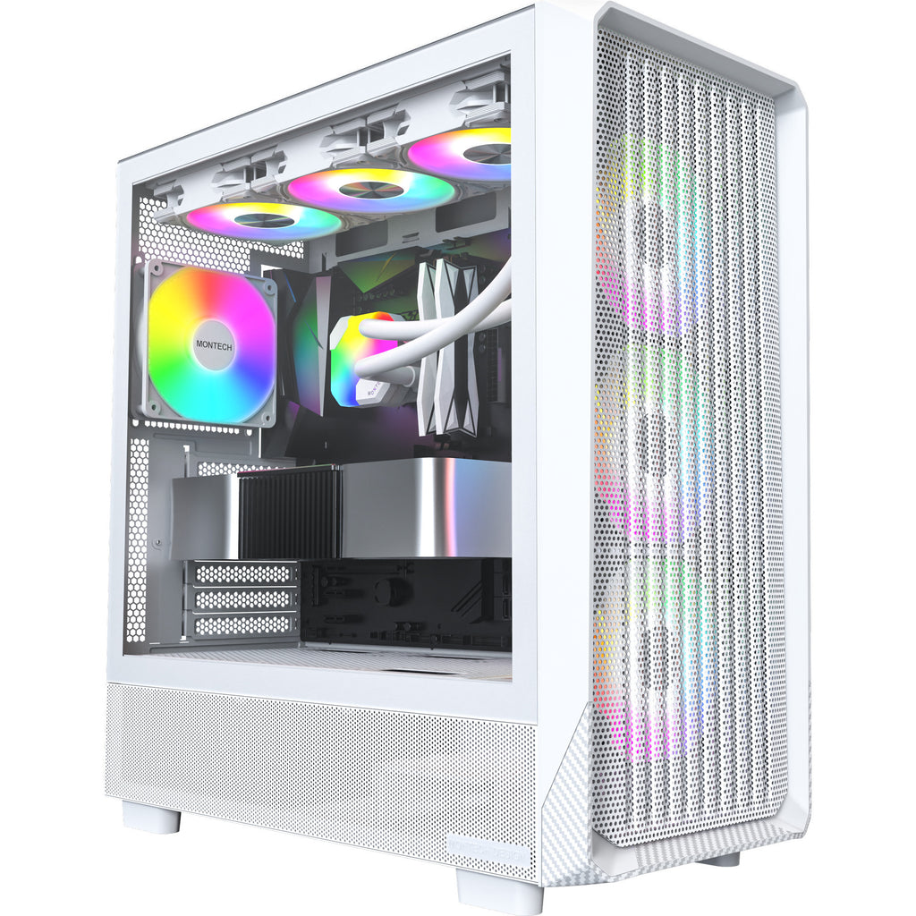 Montech x5 midi tower behuizing (wit | 2x usb-a | 1x usb-c | tempered glass)