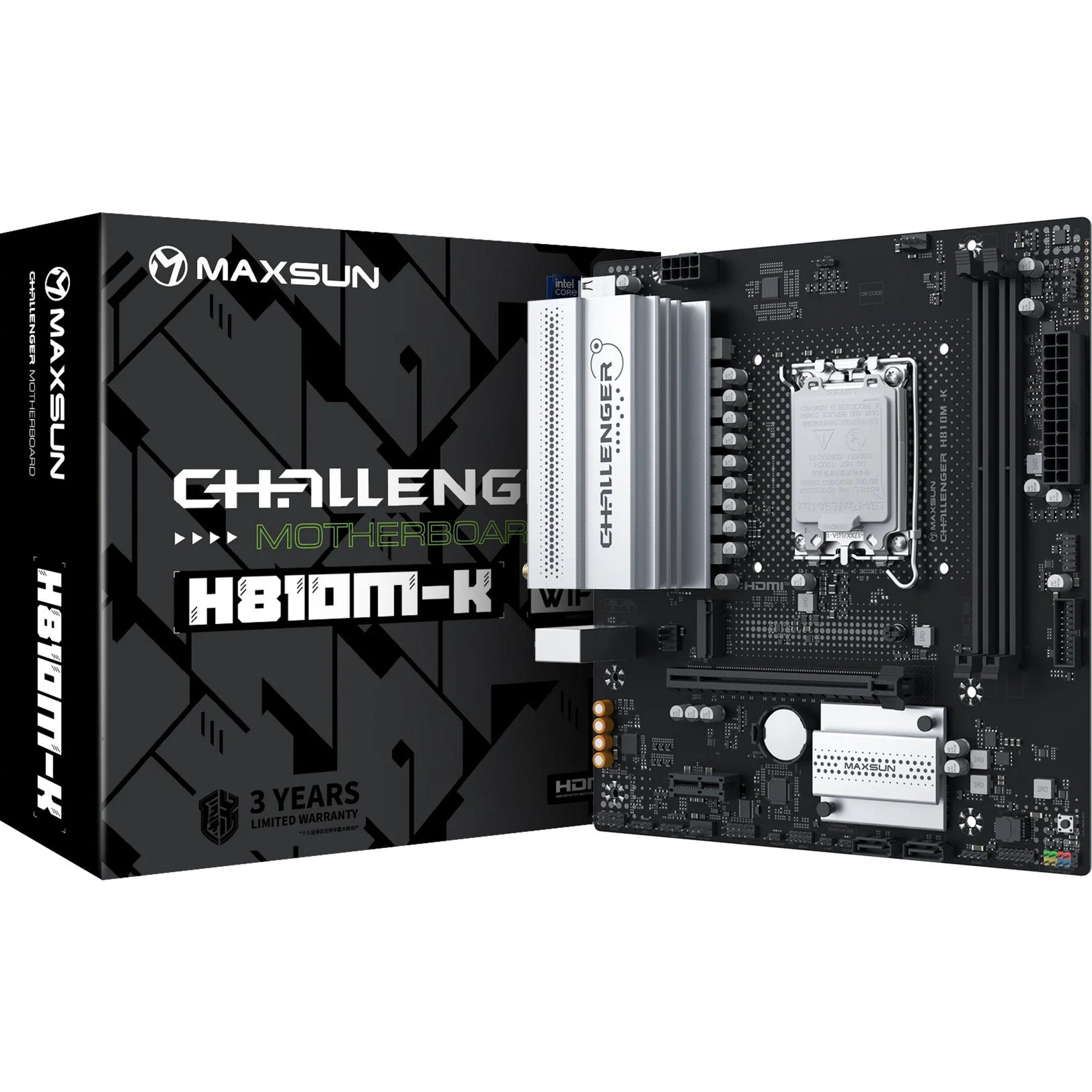 Maxsun ms-challenger h810m-k wifi socket 1851 moederbord (zwart, gb-lan, wlan, bt, sound, µatx)