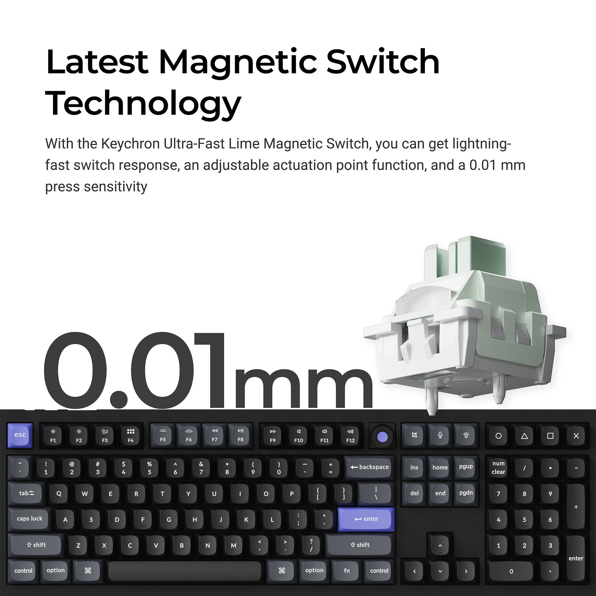 Keychron q6 he 8k magnetic switch keyboard (wit, us lay-out (qwerty), ultra-fast lime, 100%, rgb, hot swap, 8k)