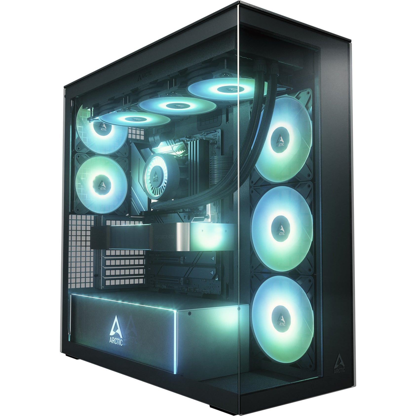 Arctic xtender midi tower behuizing (zwart | 2x usb-a | 1x usb-c | rgb | tempered glass)