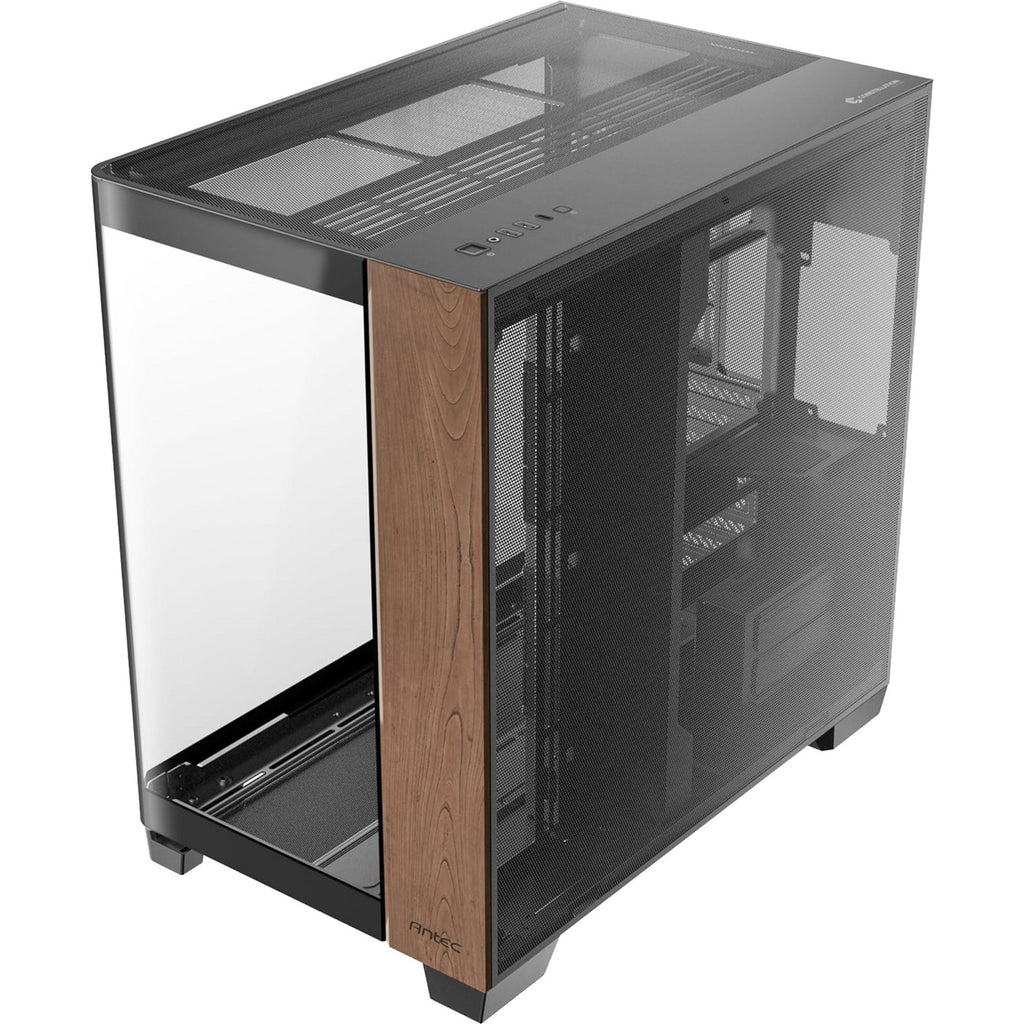 Antec c8 curve wood midi tower behuizing (zwart houtkleur | 2x usb-a | 1x usb-c | tempered glass)