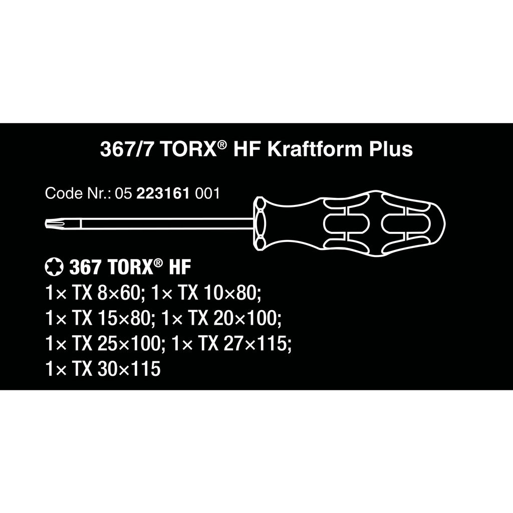 Wera 367 7 torx hf-schroevendraaierset kraftform plus + rek (zwart groen, 7-delig)