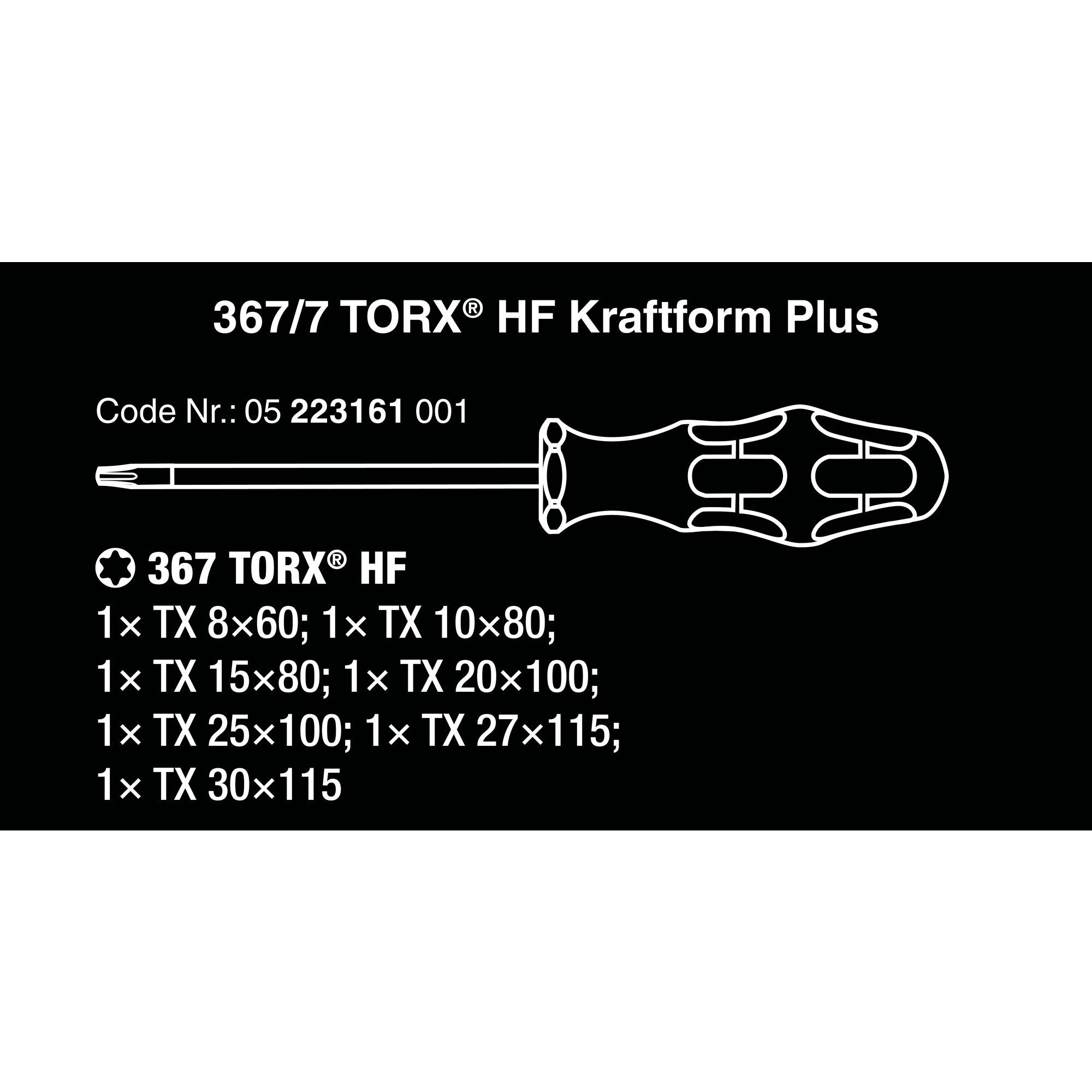 Wera 367 7 torx hf-schroevendraaierset kraftform plus + rek (zwart groen, 7-delig)