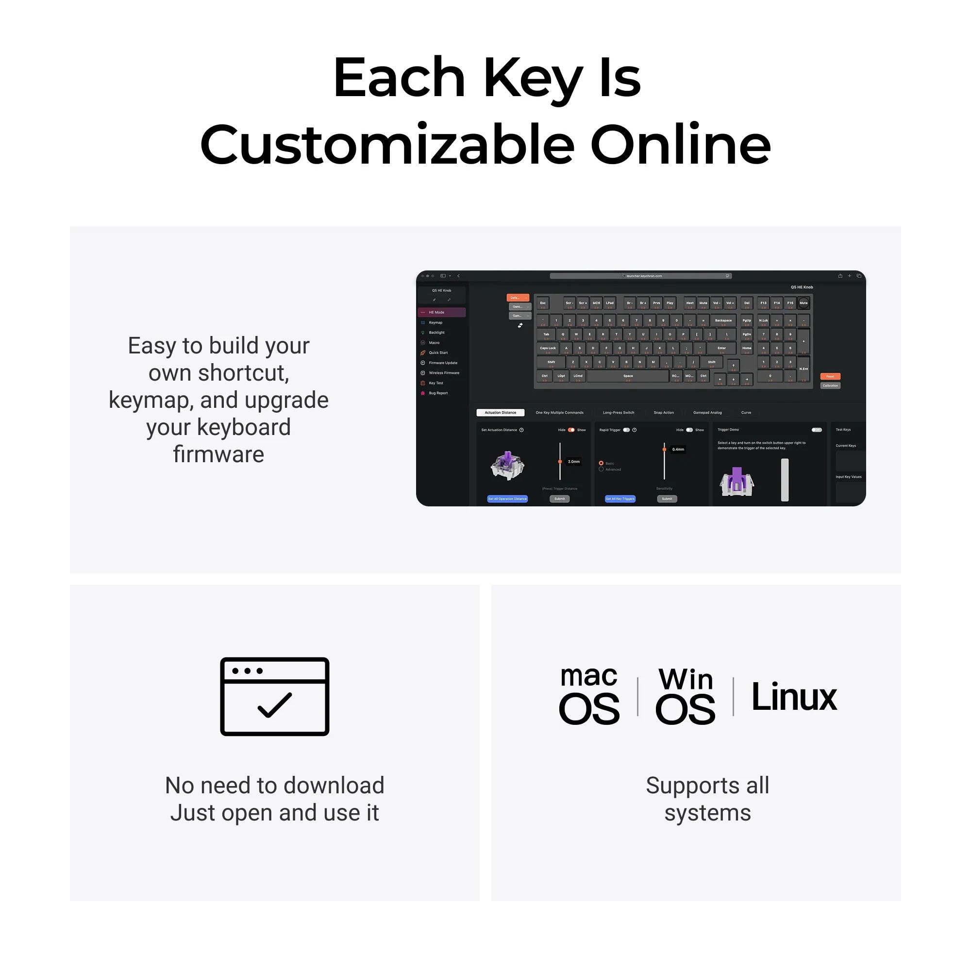 Keychron q5 he qmk wireless custom keyboard (wit, us lay-out (qwerty), gateron double-rail magnetic nebula, 96%, rgb leds, osa double-shot pbt, hot swap, knob, 2.4ghz | bluetooth 5.1 | usb-c)